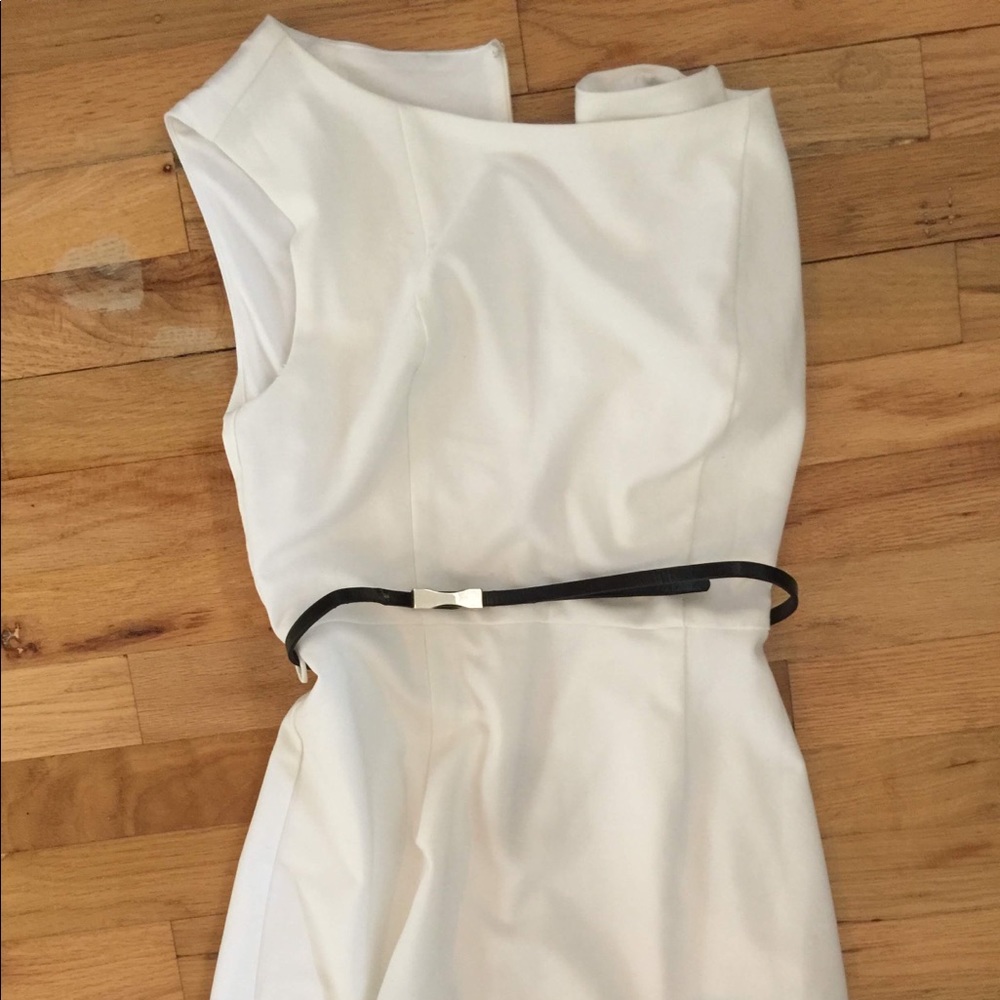White classic dress with black belt
